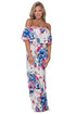 Blue Rosy Flower Off Shoulder Long Boho Dress